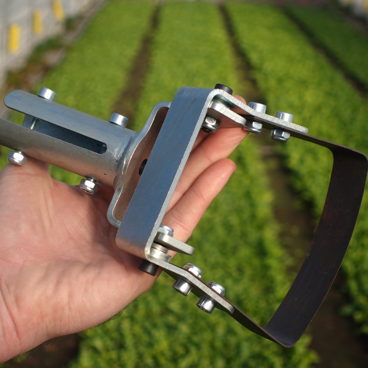 Green Tools Tech Swing Hoe 12 with spring steel blade for precise no-dig market garden weeding and soil cultivation between plants
