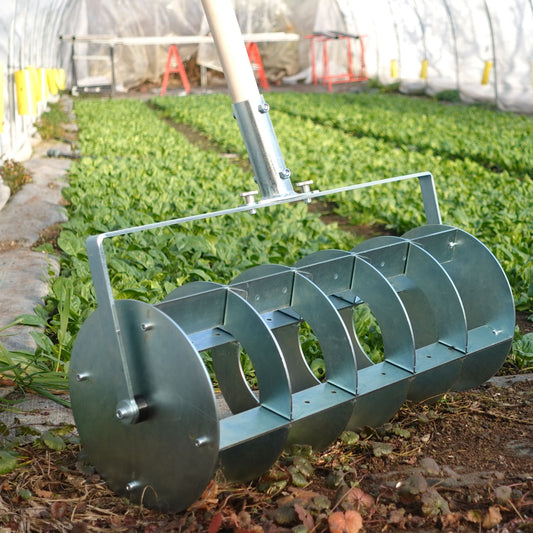 Grid Marker VAR20 with adjustable steel discs for precise no-dig market garden bed layout