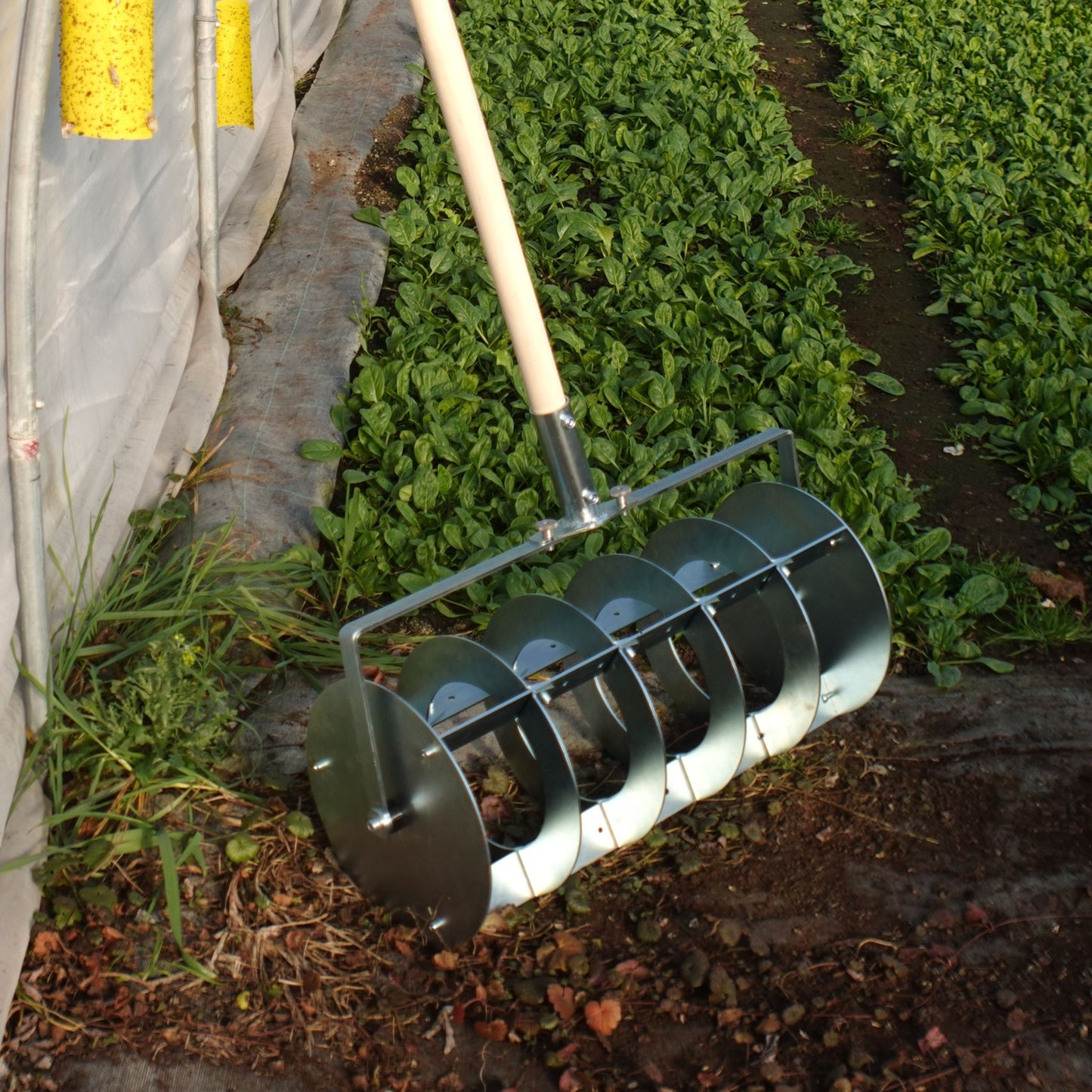 Green Tools Tech Grid Marker VAR30 with adjustable steel discs for precise no-dig market garden bed layout