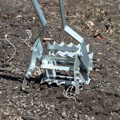 Green Tools Tech Roto Hoe with galvanized steel rotating drum and adjustable blade for no-dig market garden soil cultivation and weeding